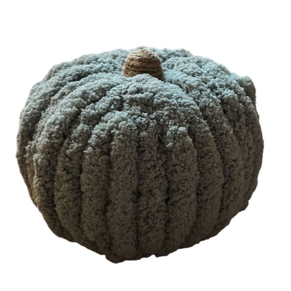 Chenille Pumpkin Halloween Fall Thanksgiving Decor Centerpiece Cozy Green Twine - Picture 3 of 7